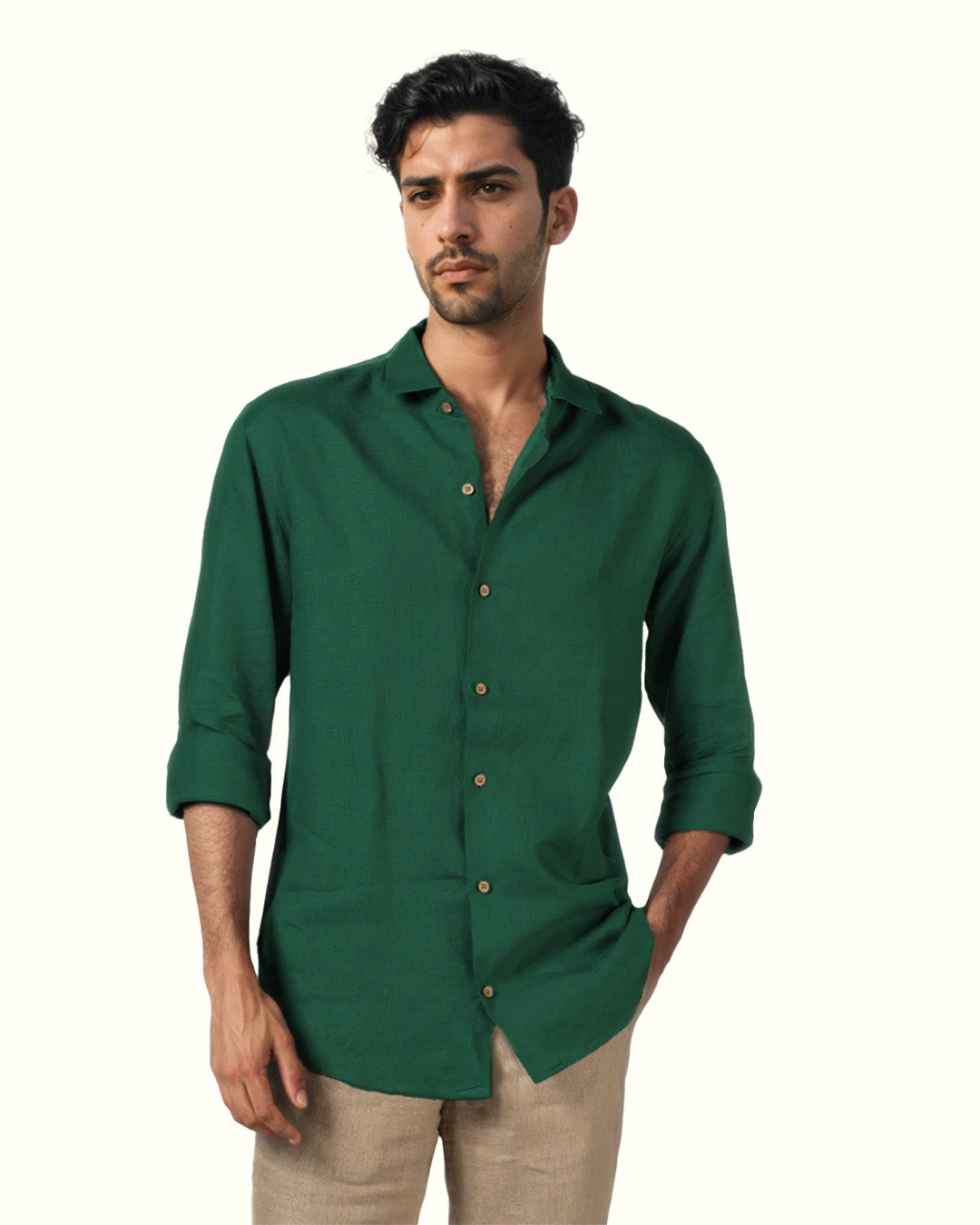 CASTLETON GREEN PURE LINEN FULL SLEEVE SHIRT