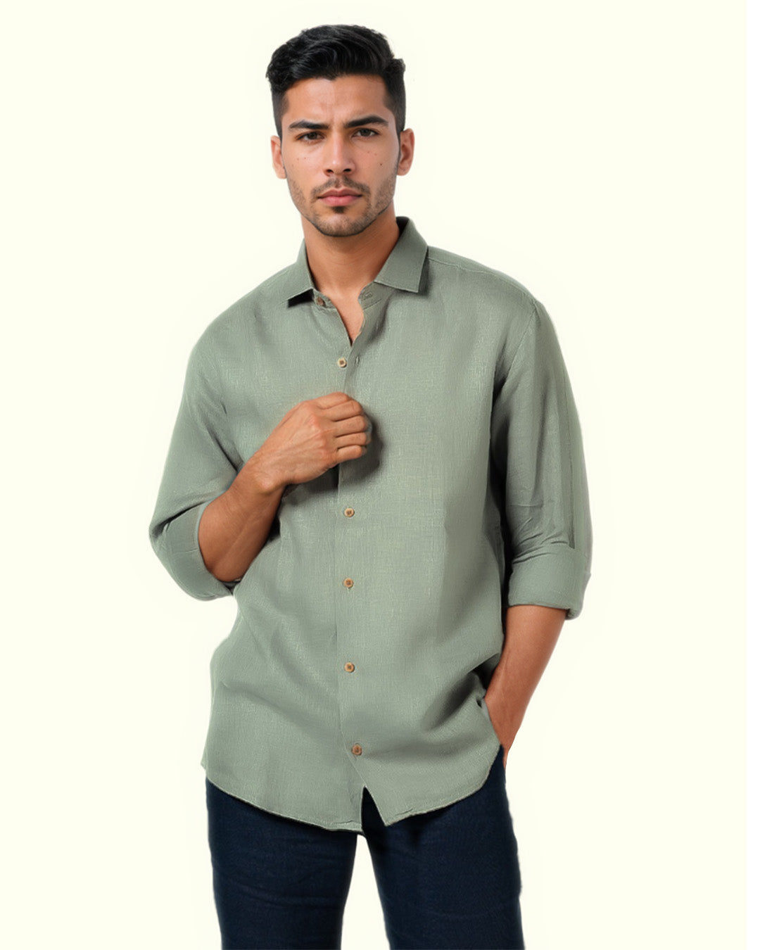 SAGE GREEN PURE LINEN FULL SLEEVE SHIRT