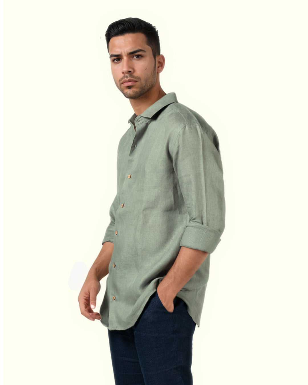 SAGE GREEN PURE LINEN FULL SLEEVE SHIRT