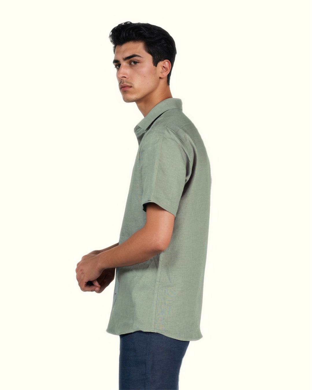 PURE LINEN SAGE GREEN HALF SLEEVE SHIRT
