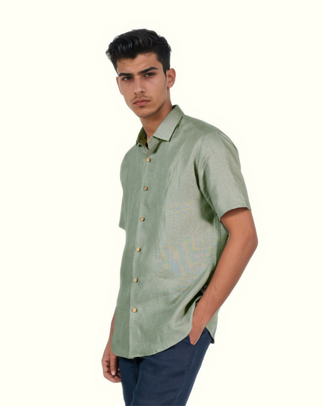 PURE LINEN SAGE GREEN HALF SLEEVE SHIRT