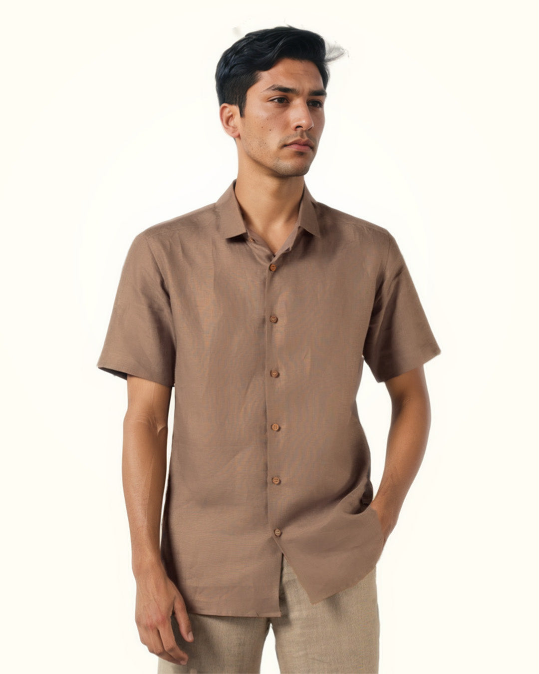 PURE LINEN COPPER HALF SLEEVE SHIRT