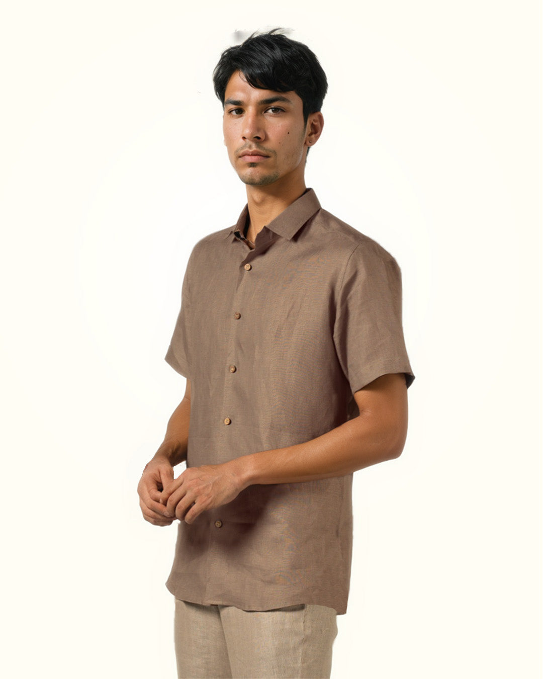 PURE LINEN COPPER HALF SLEEVE SHIRT