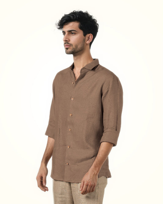 COPPER PURE LINEN FULL SLEEVE SHIRT