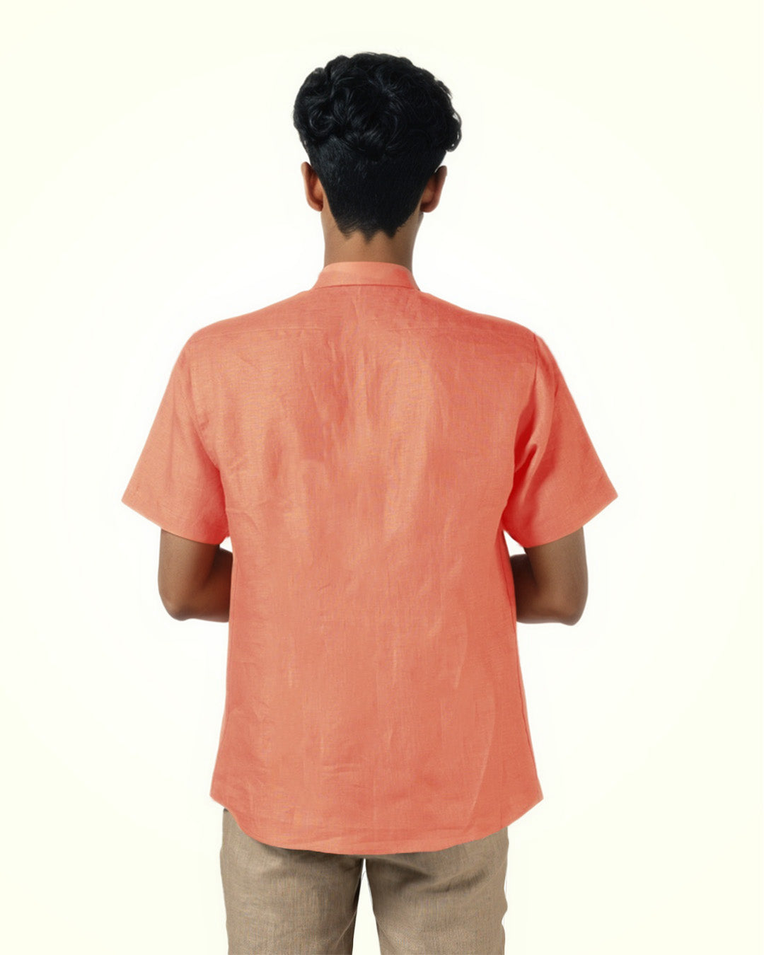 DARK SALMON PURE LINEN HALF SLEEVE SHIRT
