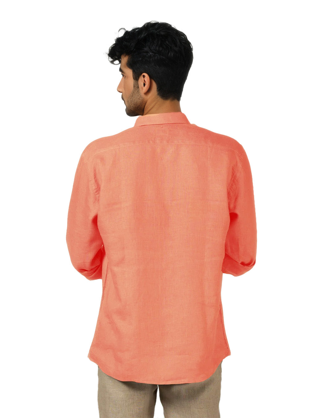PURE LINEN DARK SALMON FULL SLEEVE SHIRT