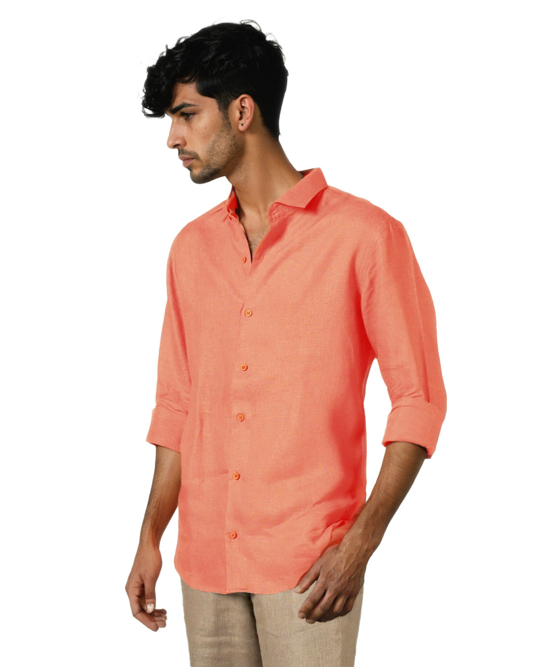 PURE LINEN DARK SALMON FULL SLEEVE SHIRT