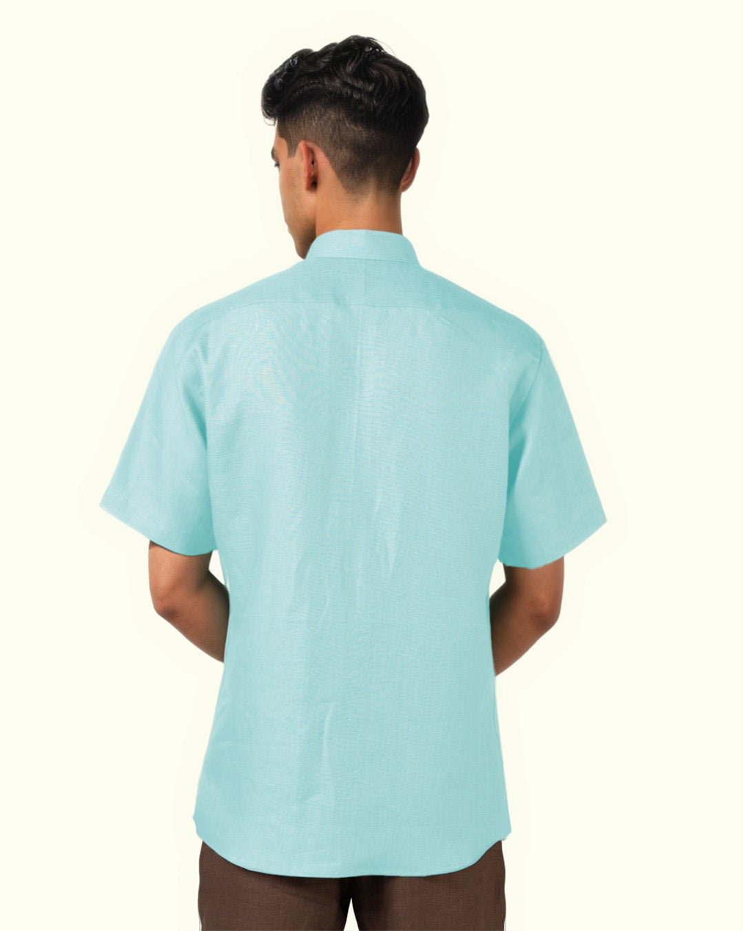 SKY-BLUE PURE LINEN HALF SLEEVE SHIRT