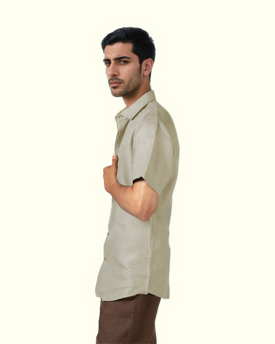 CREAM PURE LINEN HALF SLEEVE SHIRT