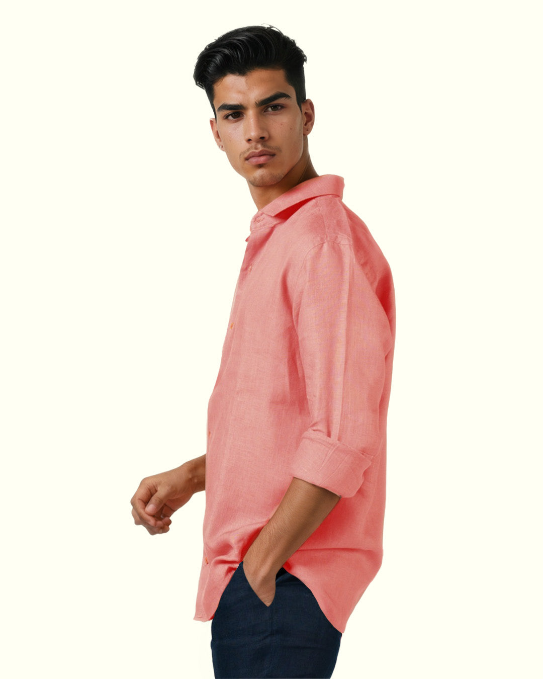PURE LINEN LIGHT PINK FULL SLEEVE SHIRT