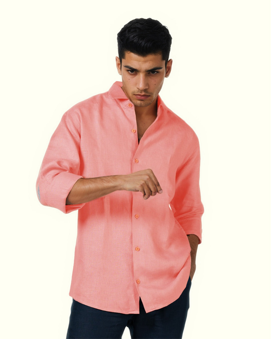 PURE LINEN LIGHT PINK FULL SLEEVE SHIRT