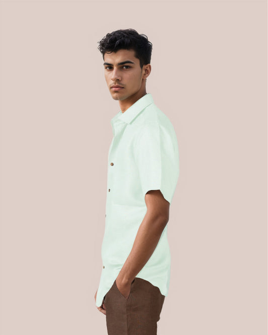MINT GREEN PURE LINEN HALF SLEEVE SHIRT