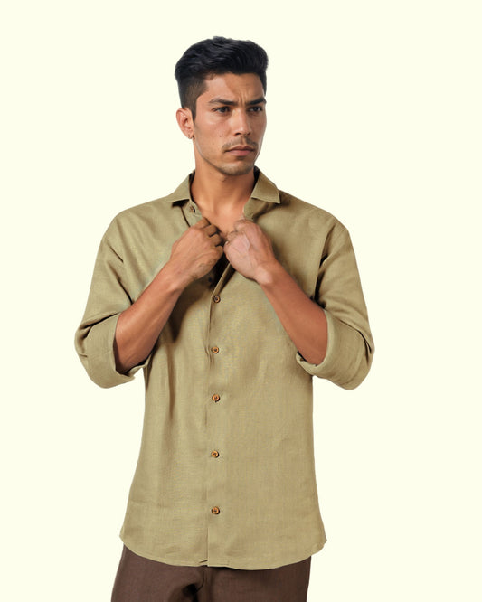 PURE LINEN LIGHT OLIVE FULL SLEEVE SHIRT