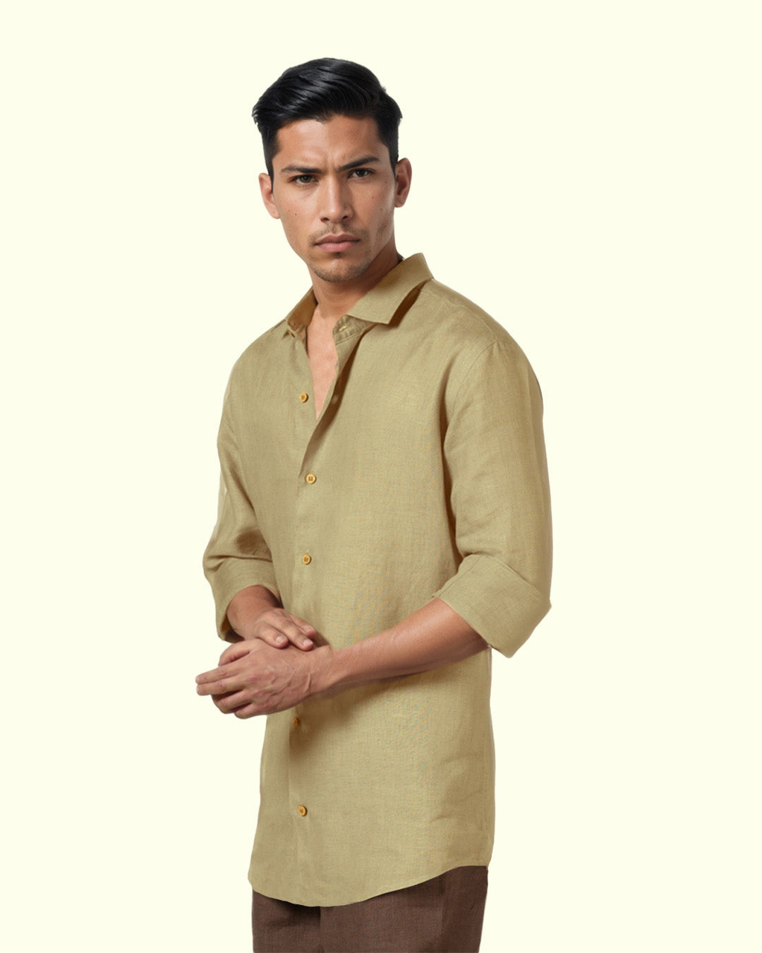 PURE LINEN LIGHT OLIVE FULL SLEEVE SHIRT