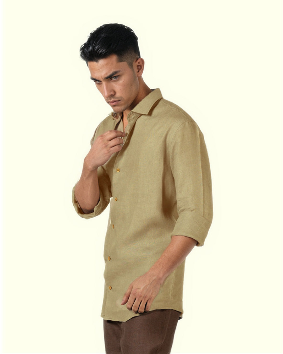 PURE LINEN LIGHT OLIVE FULL SLEEVE SHIRT