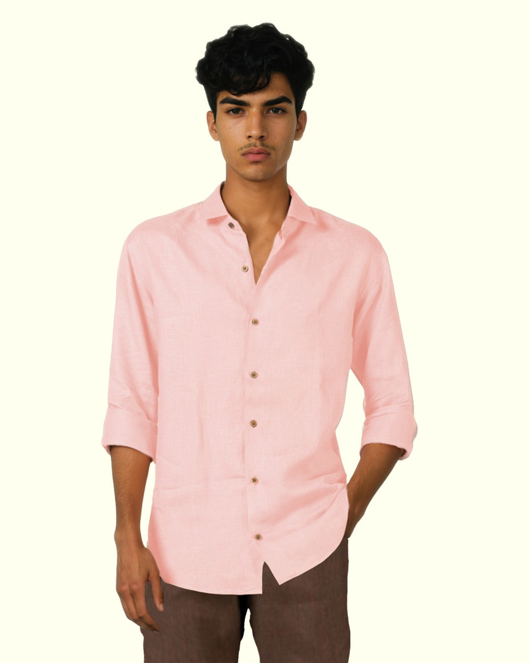 PURE LINEN BLUSH PINK HALF SLEEVE SHIRT