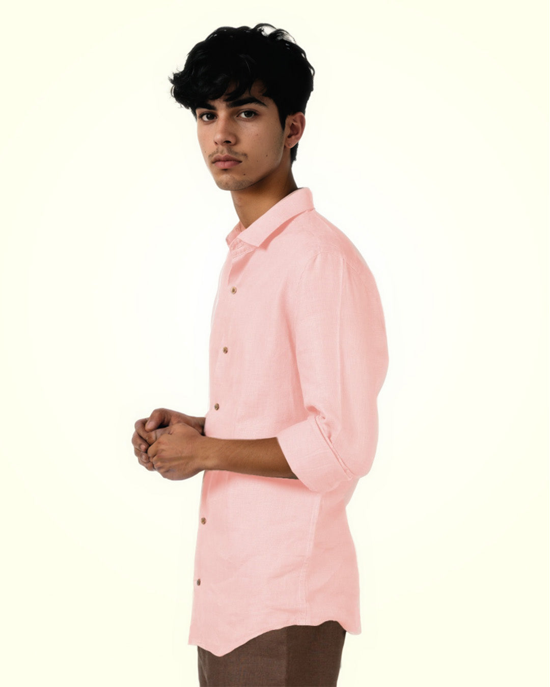 PURE LINEN BLUSH PINK HALF SLEEVE SHIRT