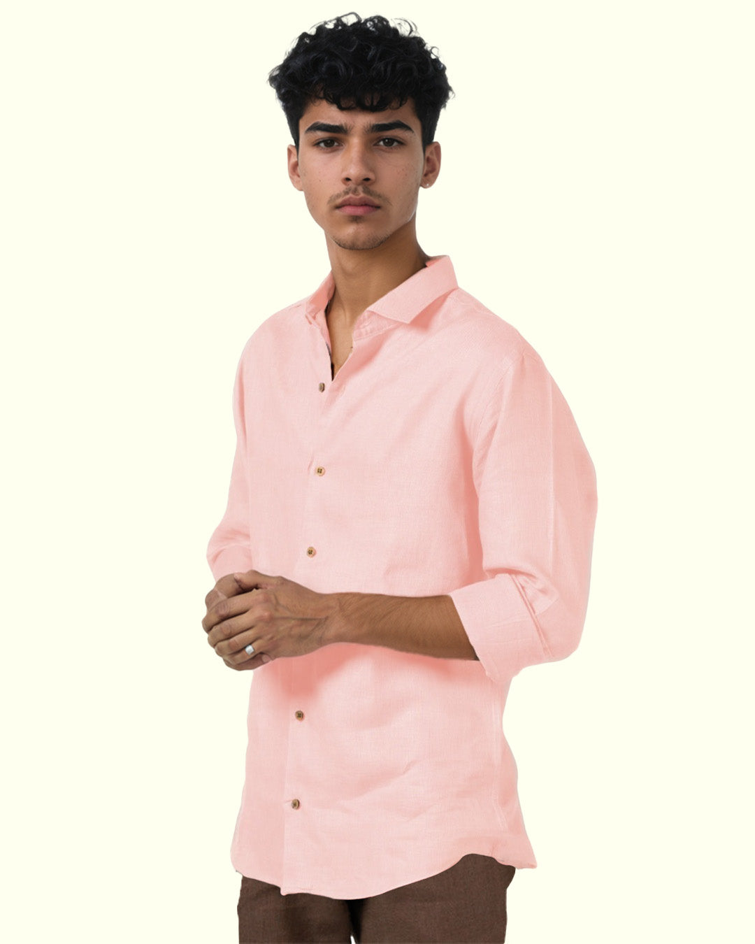 PURE LINEN BLUSH PINK HALF SLEEVE SHIRT