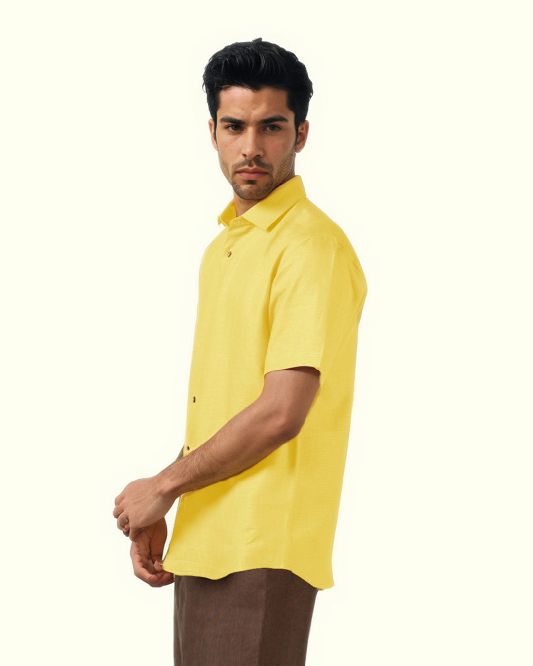 PURE LINEN CADMIUM YELLOW HALF SLEEVE SHIRT