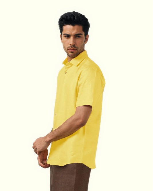 PURE LINEN CADMIUM YELLOW HALF SLEEVE SHIRT