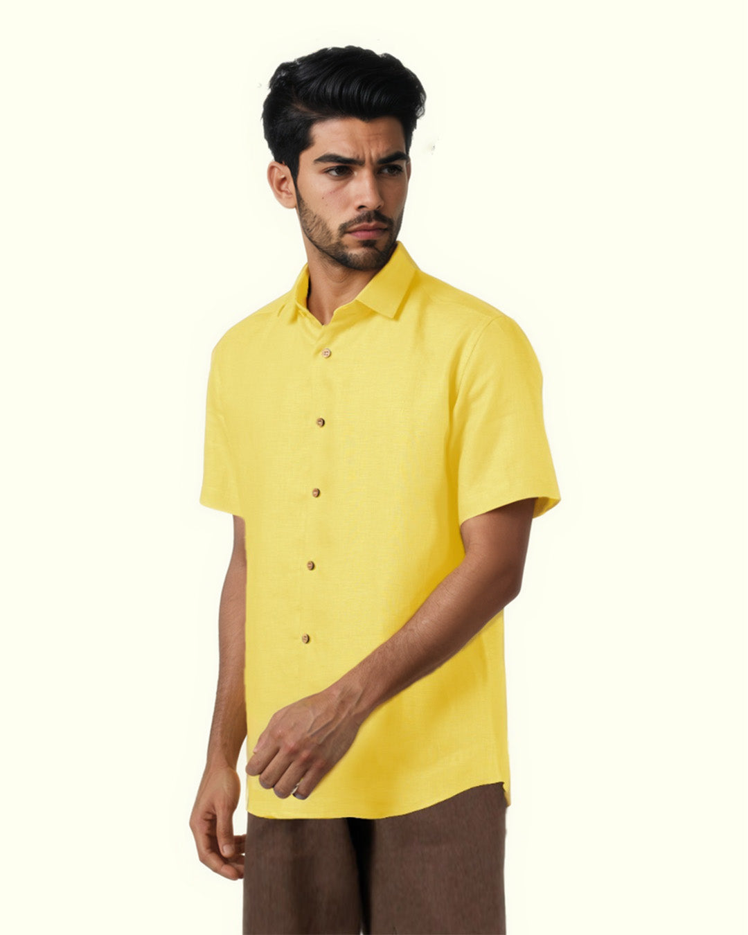 PURE LINEN CADMIUM YELLOW HALF SLEEVE SHIRT