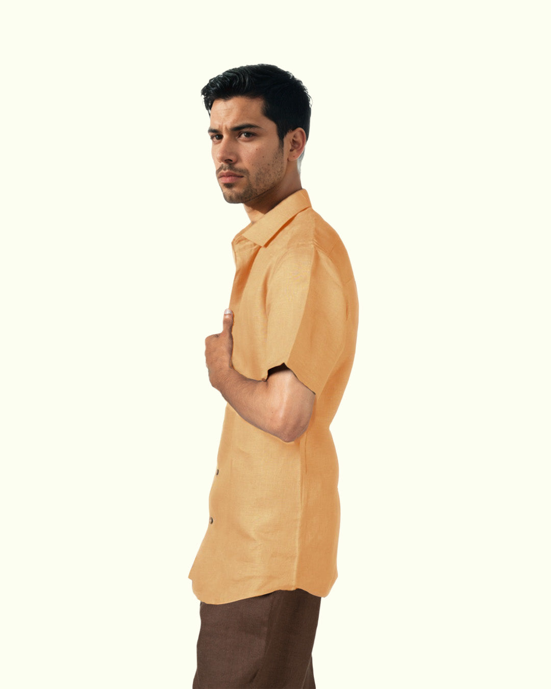 PURE LINEN APRICOT HALF SLEEVE SHIRT