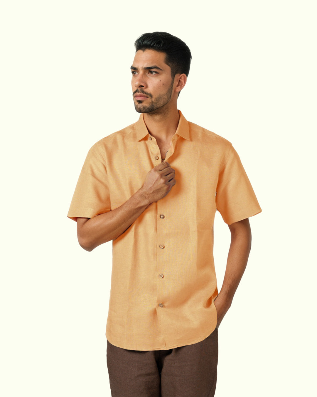 PURE LINEN APRICOT HALF SLEEVE SHIRT