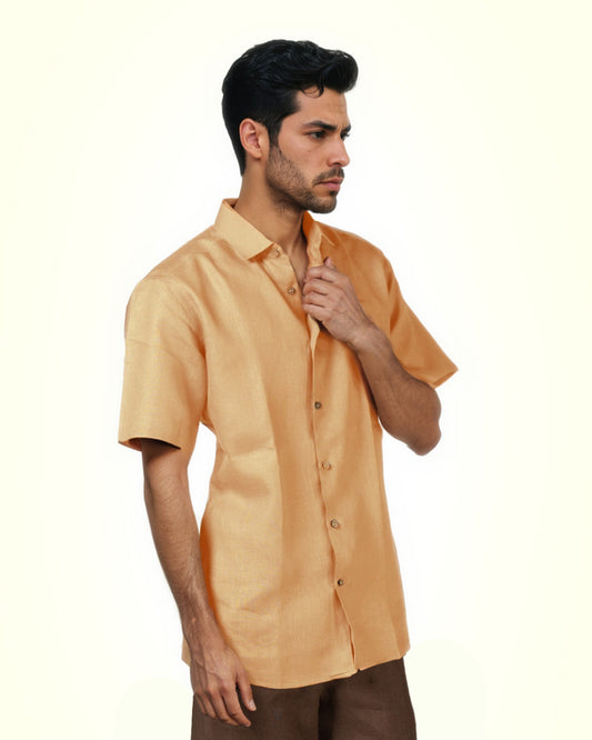 PURE LINEN APRICOT HALF SLEEVE SHIRT
