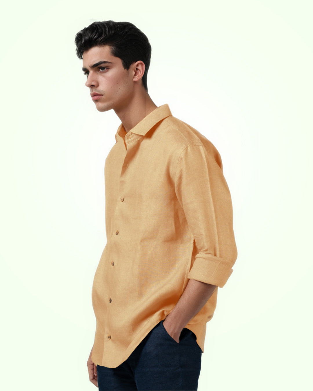 APRICOT PURE LINEN FULL SLEEVE SHIRT