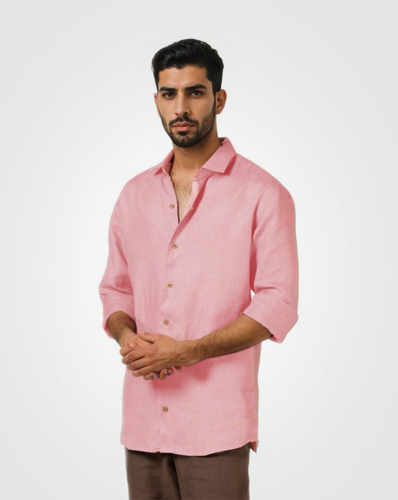 PURE LINEN PINK FULL SLEEVE SHIRT