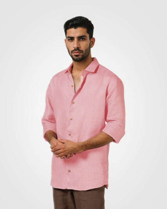PURE LINEN PINK FULL SLEEVE SHIRT