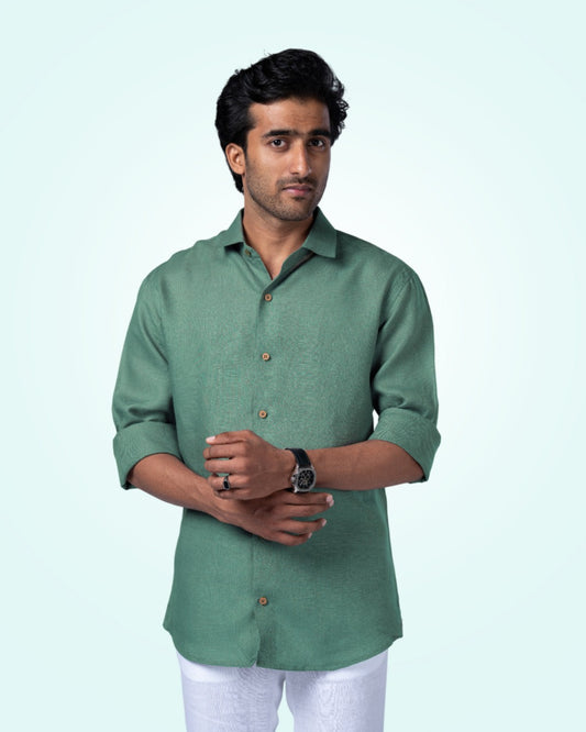 PURE LINEN WARM SAGE GREEN FULL SLEEVE SHIRT