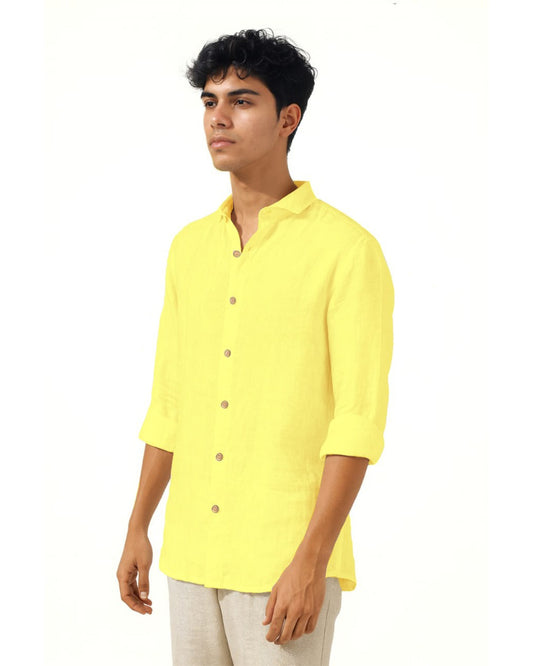 PURE LINEN CADMIUM YELLOW FULL SLEEVE SHIRT