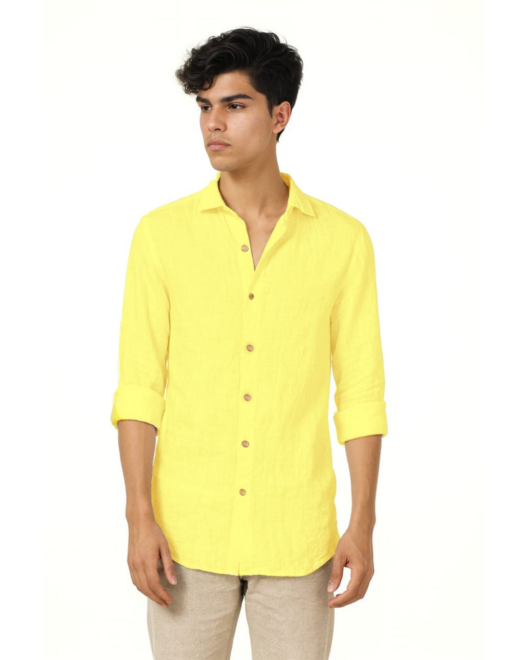 PURE LINEN CADMIUM YELLOW FULL SLEEVE SHIRT