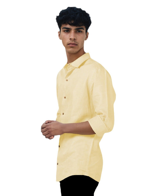 PURE LINEN LIGHT CREME FULL SLEEVE SHIRT