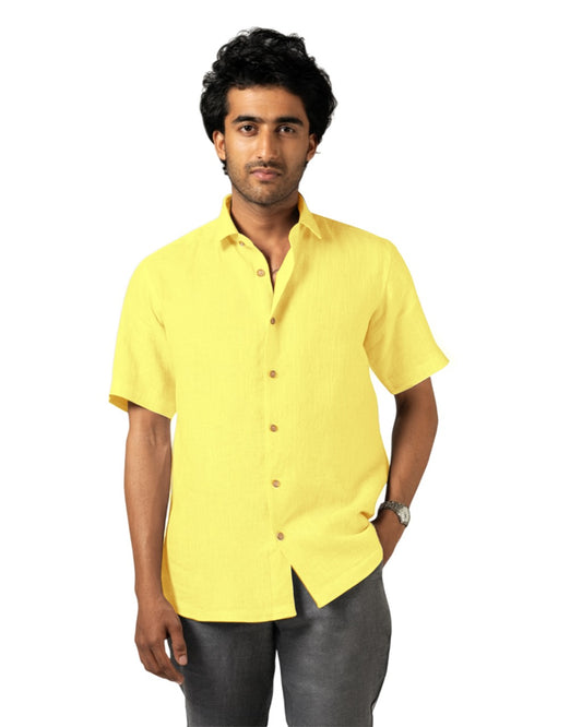 CADMIUM YELLOW PURE LINEN HALF SLEEVE SHIRT
