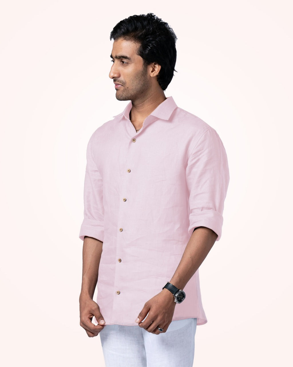 PURE LINEN LIGHT PINK FULL SLEEVE SHIRT