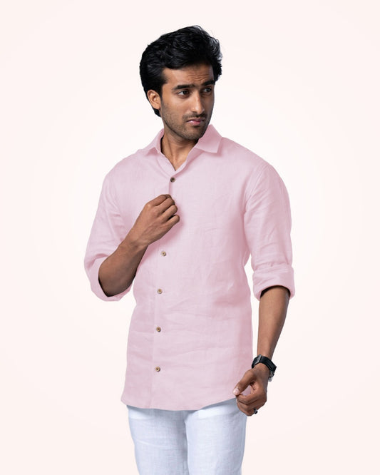 PURE LINEN LIGHT PINK FULL SLEEVE SHIRT