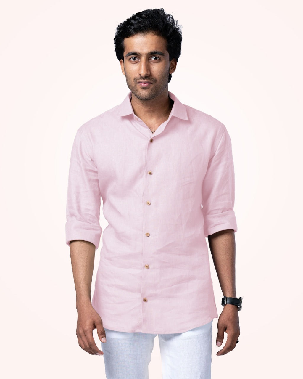 PURE LINEN LIGHT PINK FULL SLEEVE SHIRT