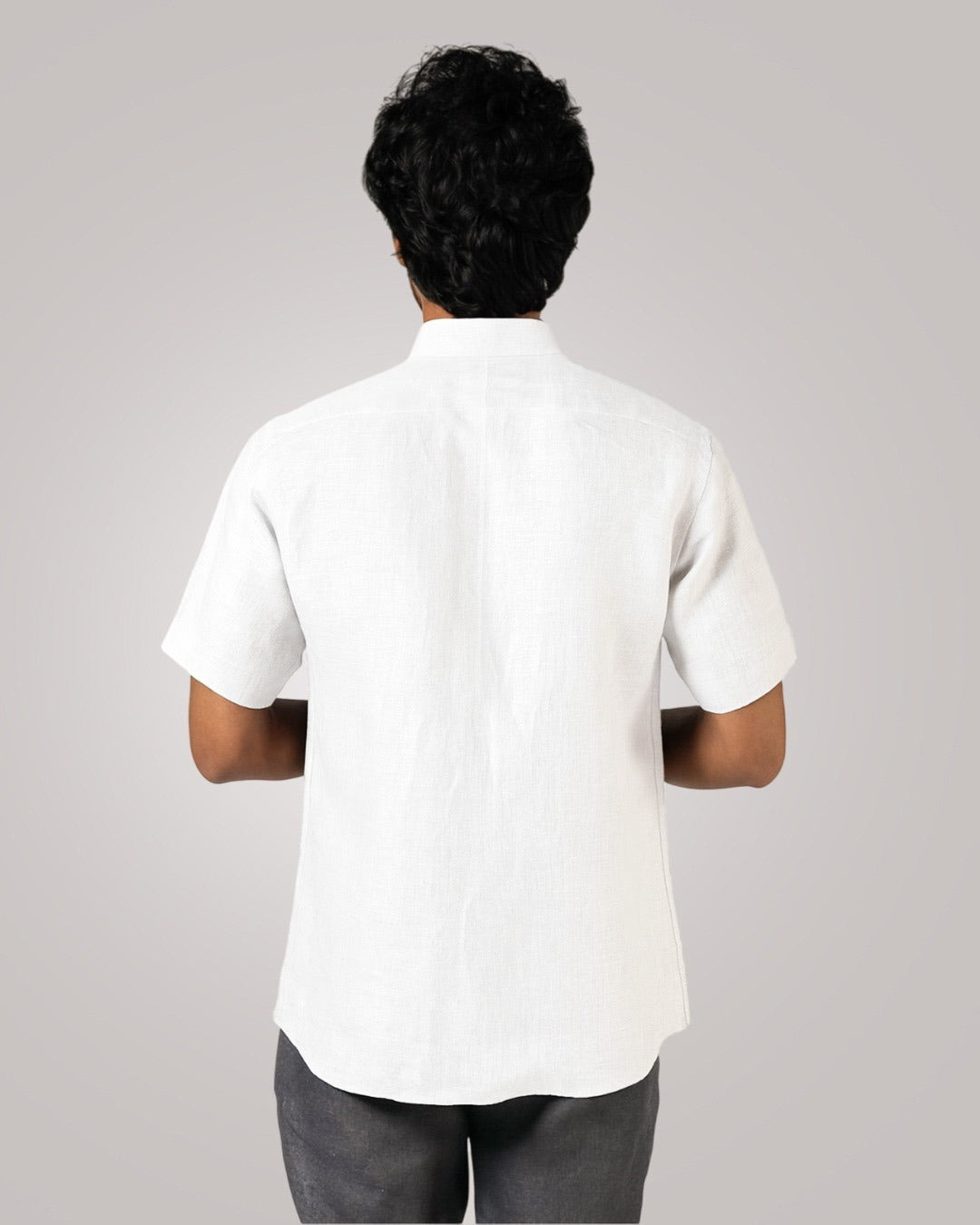 WHITE PURE LINEN HALF SLEEVE SHIRT