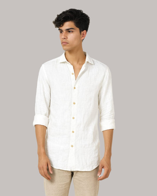 PURE LINEN WHITE FULL SLEEVE SHIRT