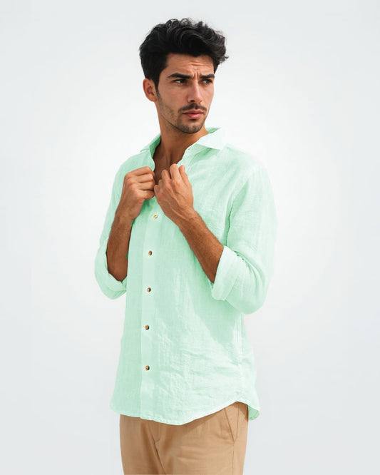 MINT GREEN PURE LINEN FULL SLEEVE SHIRT