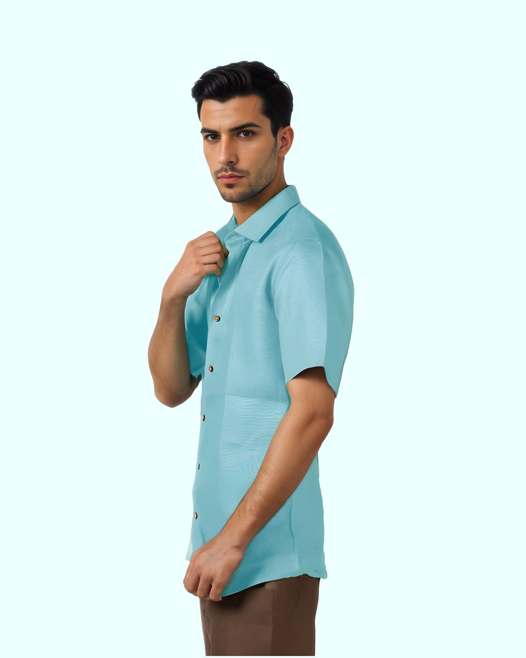 AQUA BLUE PURE LINEN HALF SLEEVE SHIRT