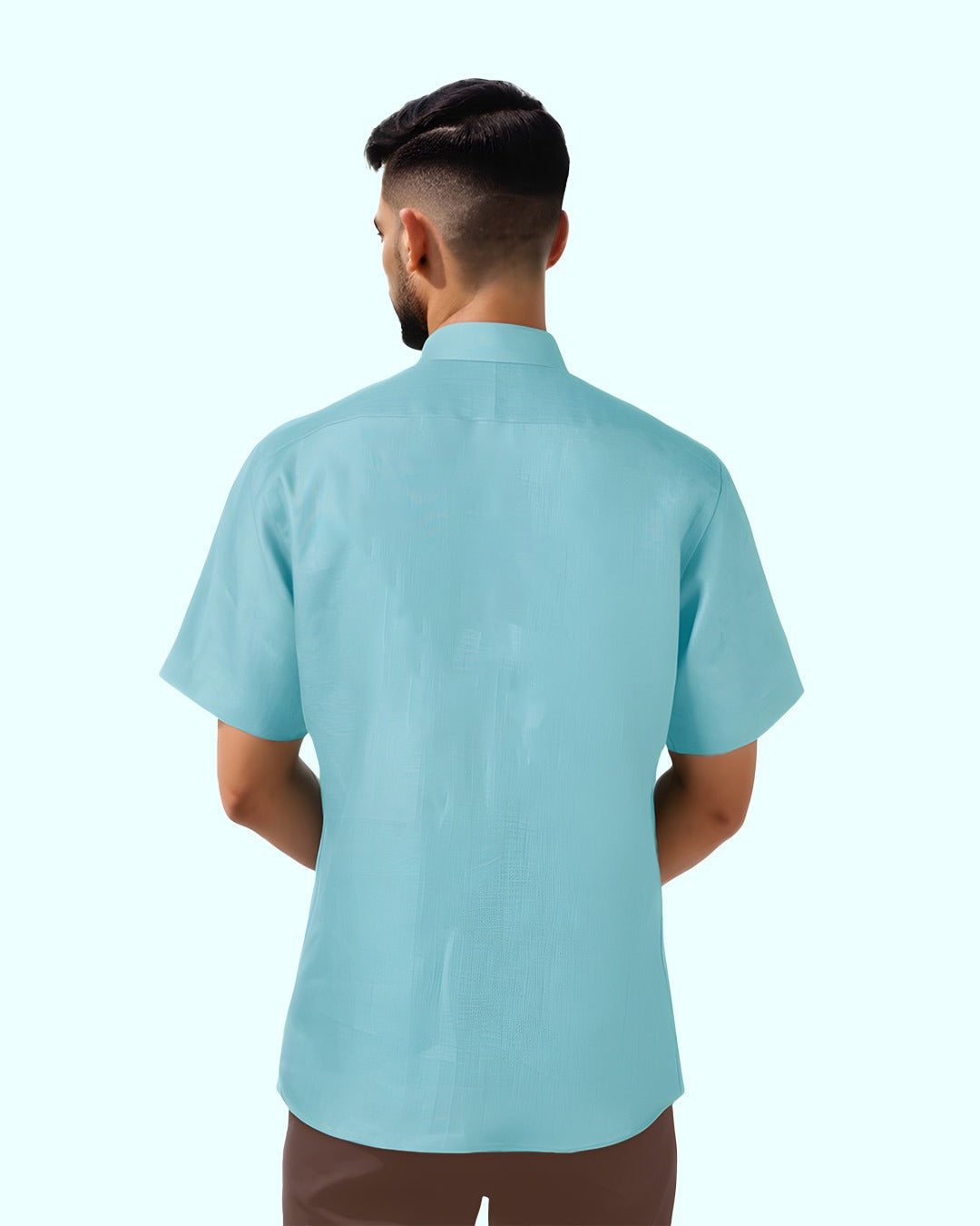 AQUA BLUE PURE LINEN HALF SLEEVE SHIRT