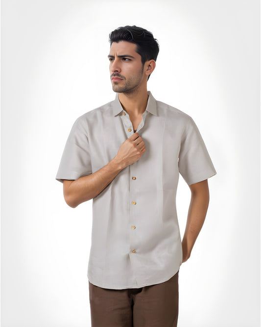 PURE LINEN CREME HALF SLEEVE SHIRT