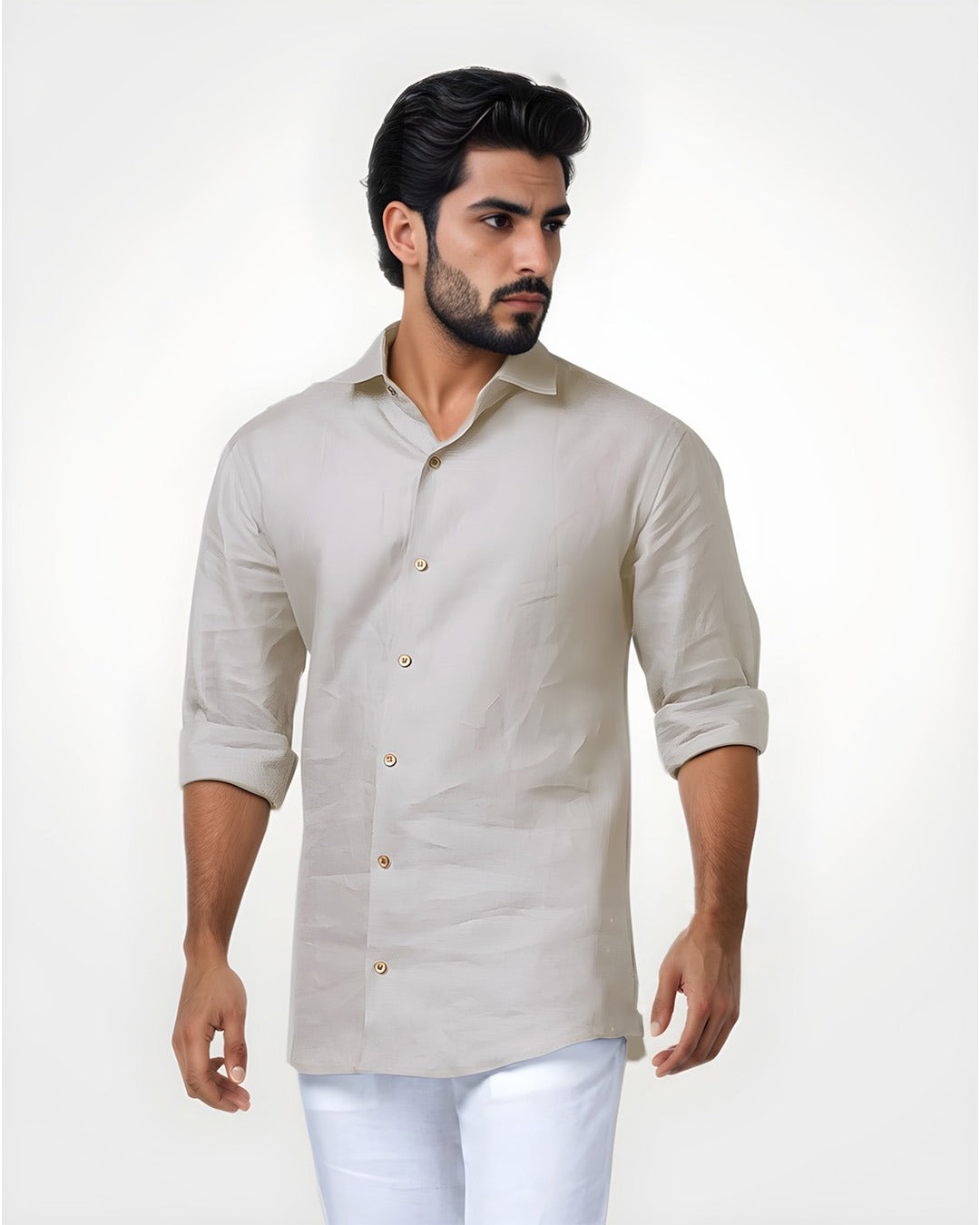 CREME PURE LINEN FULL SLEEVE SHIRT