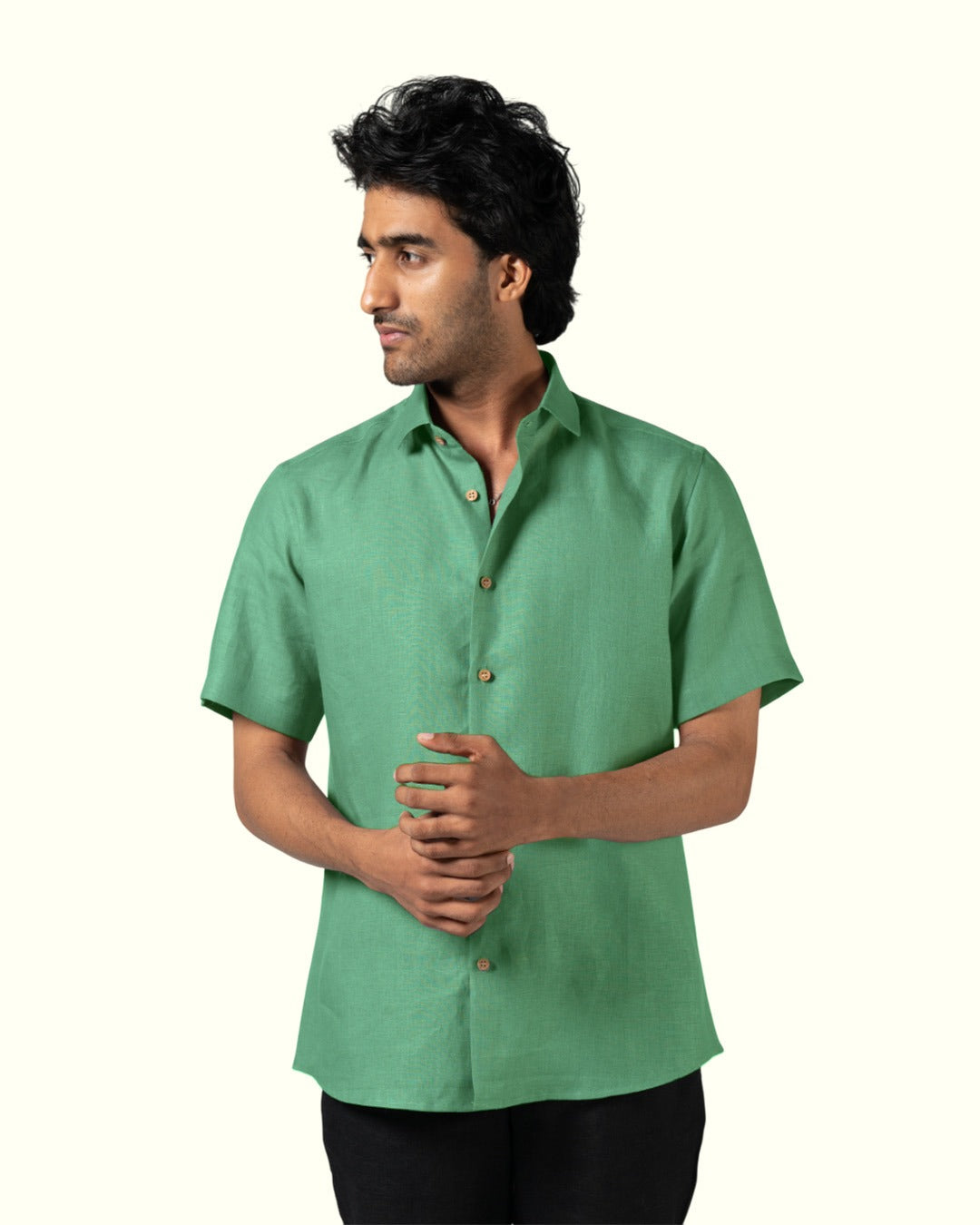 PURE LINEN AQUA GREEN HALF SLEEVE SHIRT