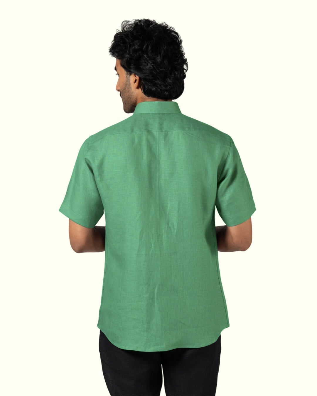 PURE LINEN AQUA GREEN HALF SLEEVE SHIRT