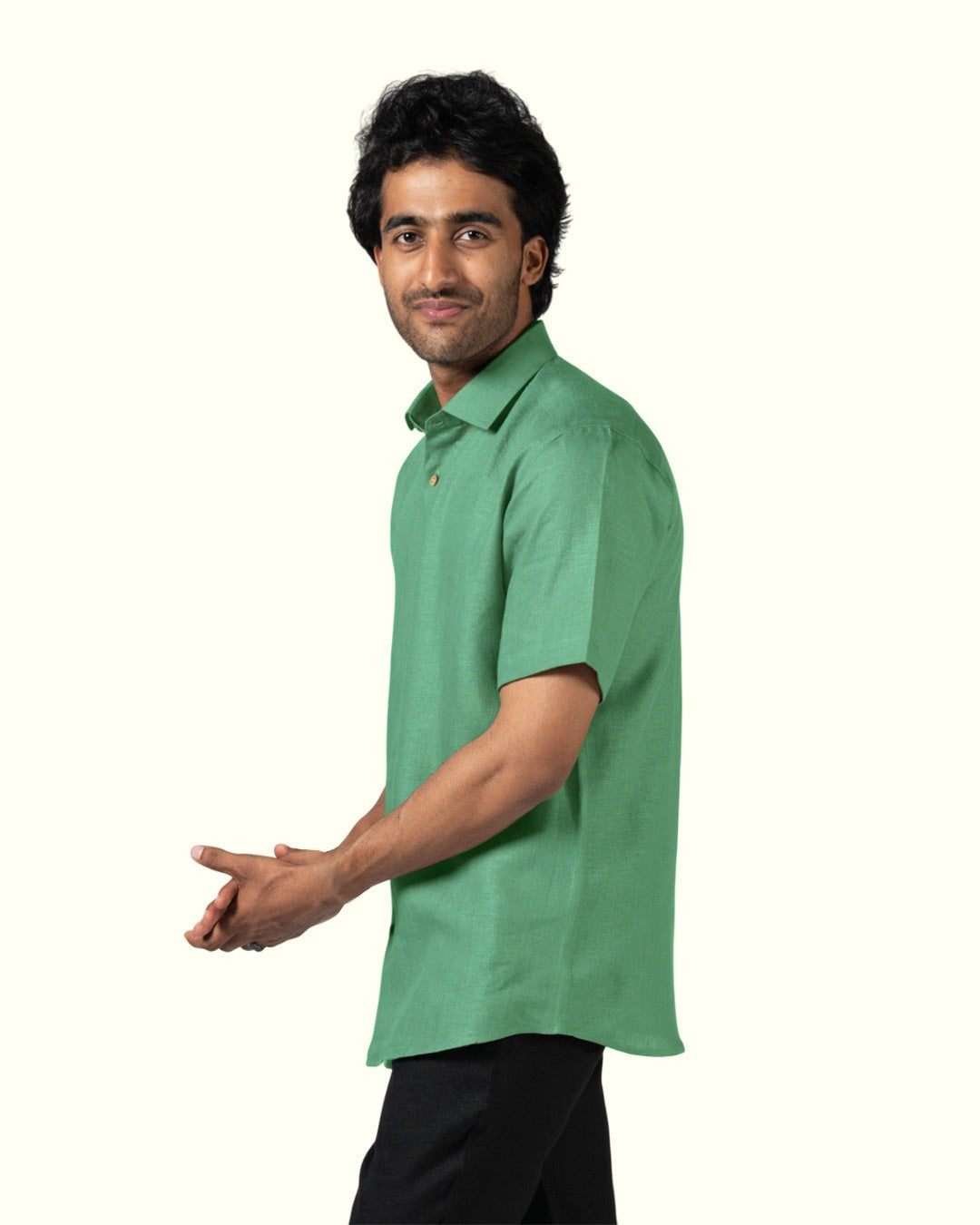 PURE LINEN AQUA GREEN HALF SLEEVE SHIRT