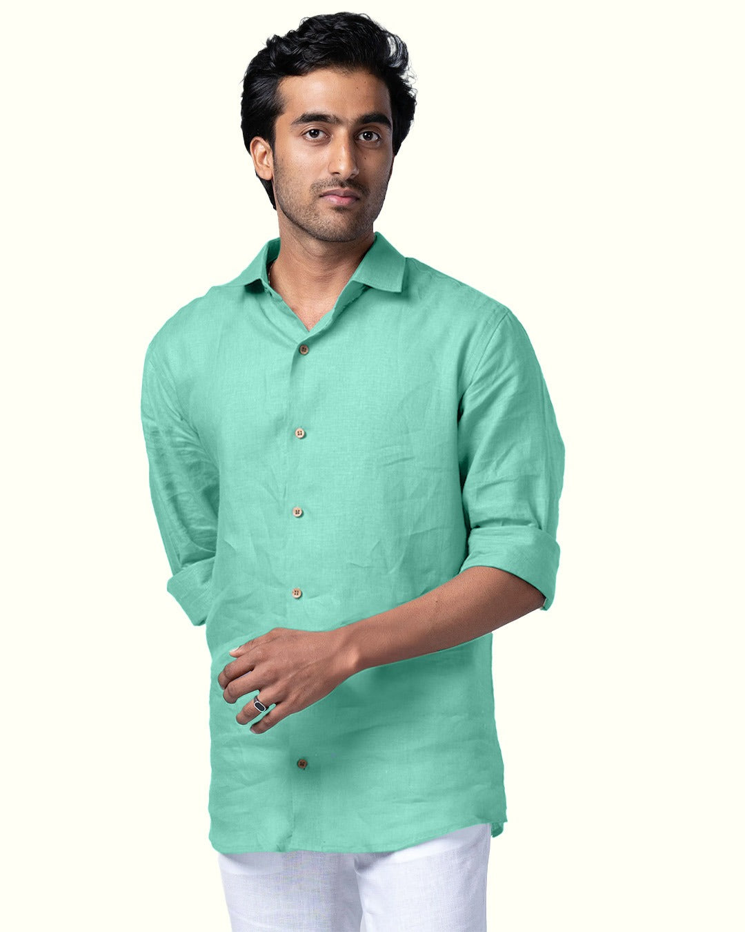 CYAN PURE LINEN FULL SLEEVE SHIRT